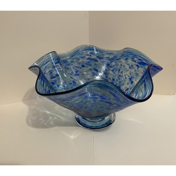 BAGI Other - Hand Blown Art Blue Glass Bowl Stamped BAGI Art Studios